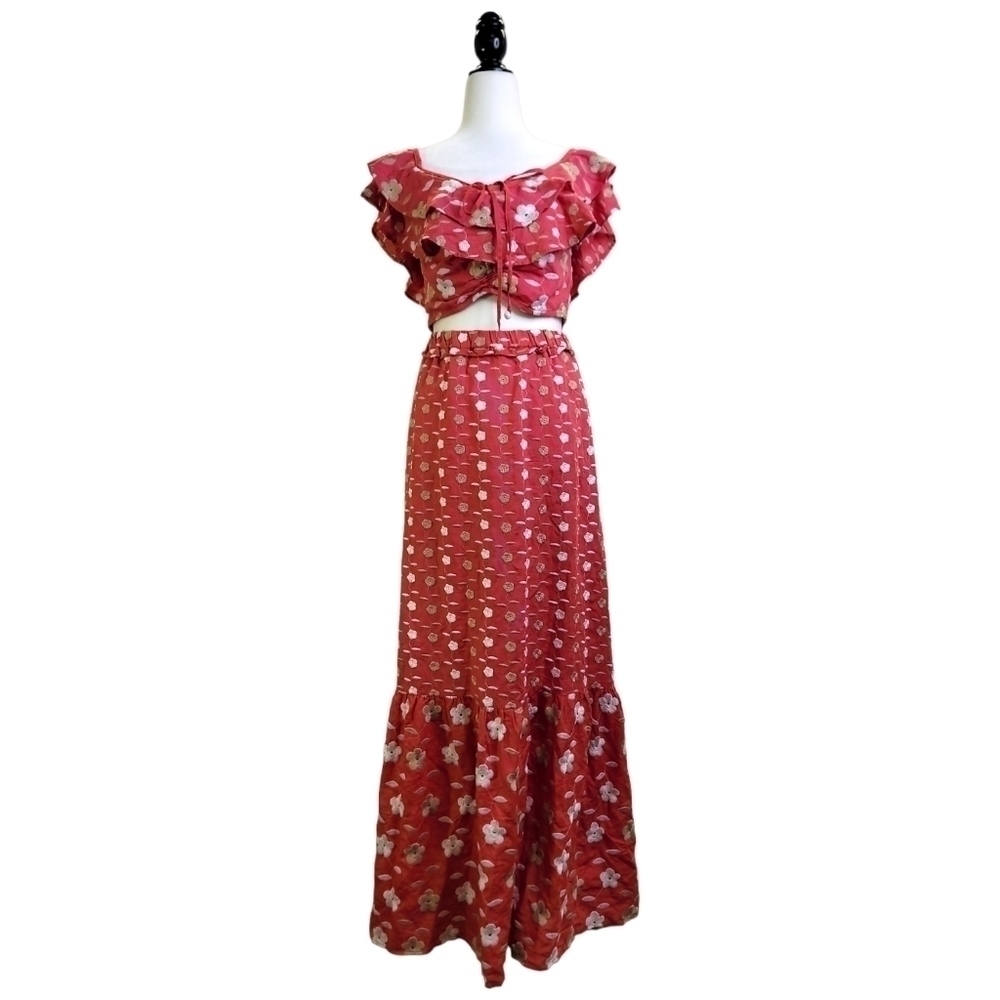 Red carter embroidered Floral   ensemble